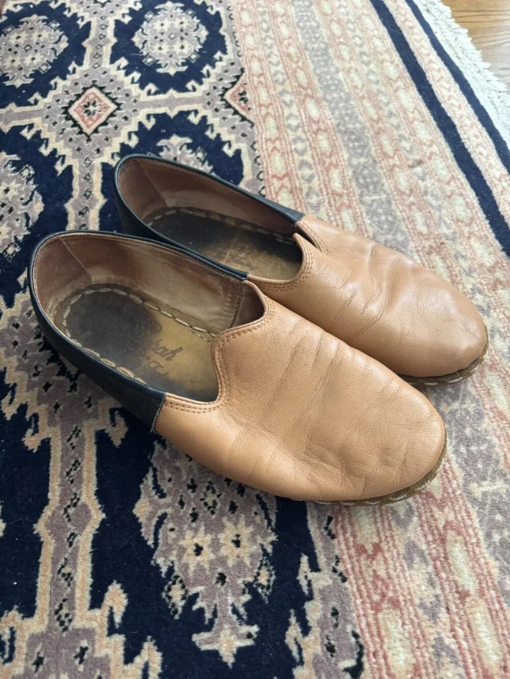 Sabah Two-Tone Camel Black Leather Shoes Men's 44 / US 12